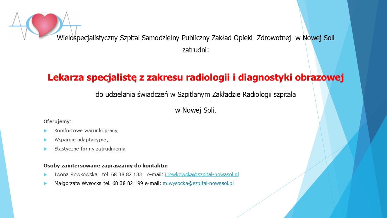 WS SP ZOZ zatrudni lekarza specjalistę z zakresu radiologii i diagnostyki obrazowej